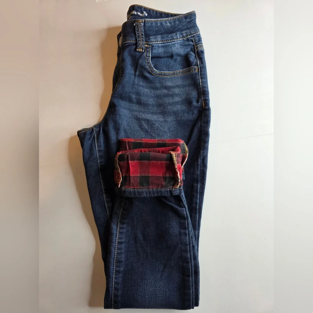 Maurices Sz S Super Soft Plaid Cuff Mid Rise Jeans Skinny Bx-3168